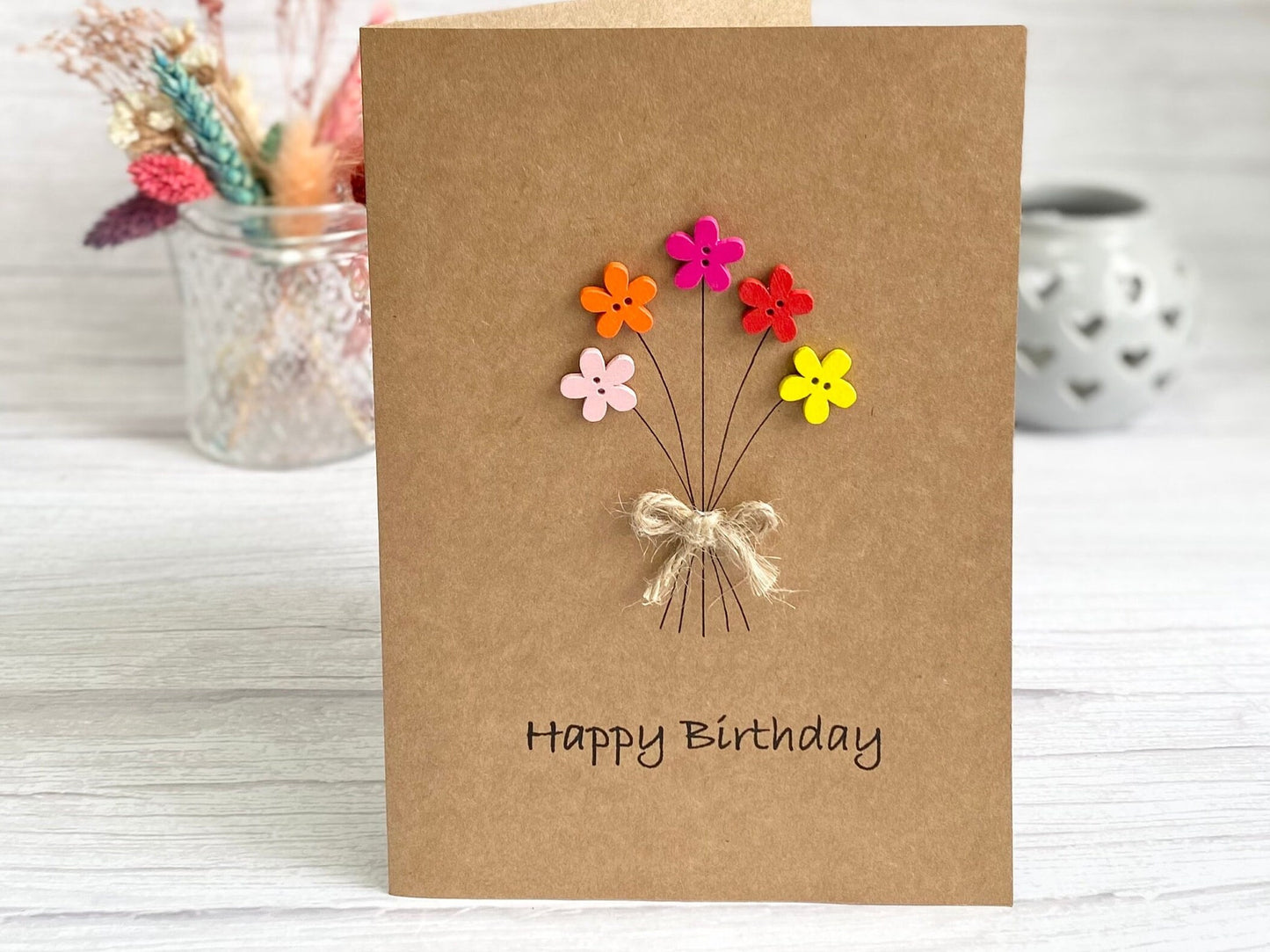 Handmade Button Birthday Card, Mum Floral Card, Special Birthday Card, Happy Birthday Mum