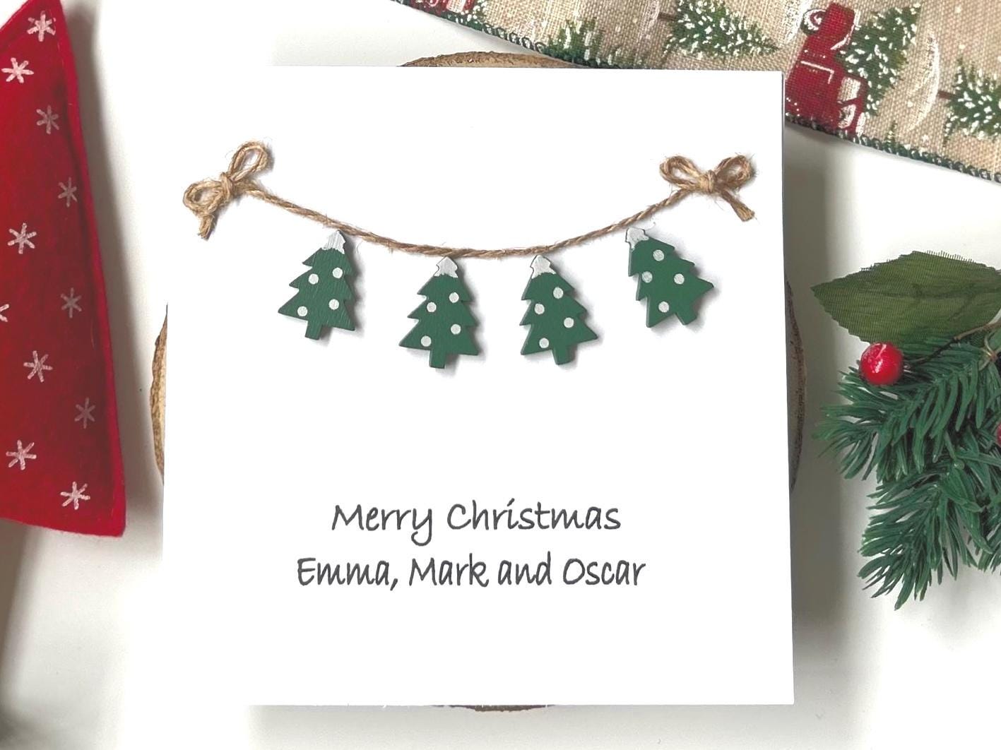 Handmade Christmas Stocking Card – Custom Family Names