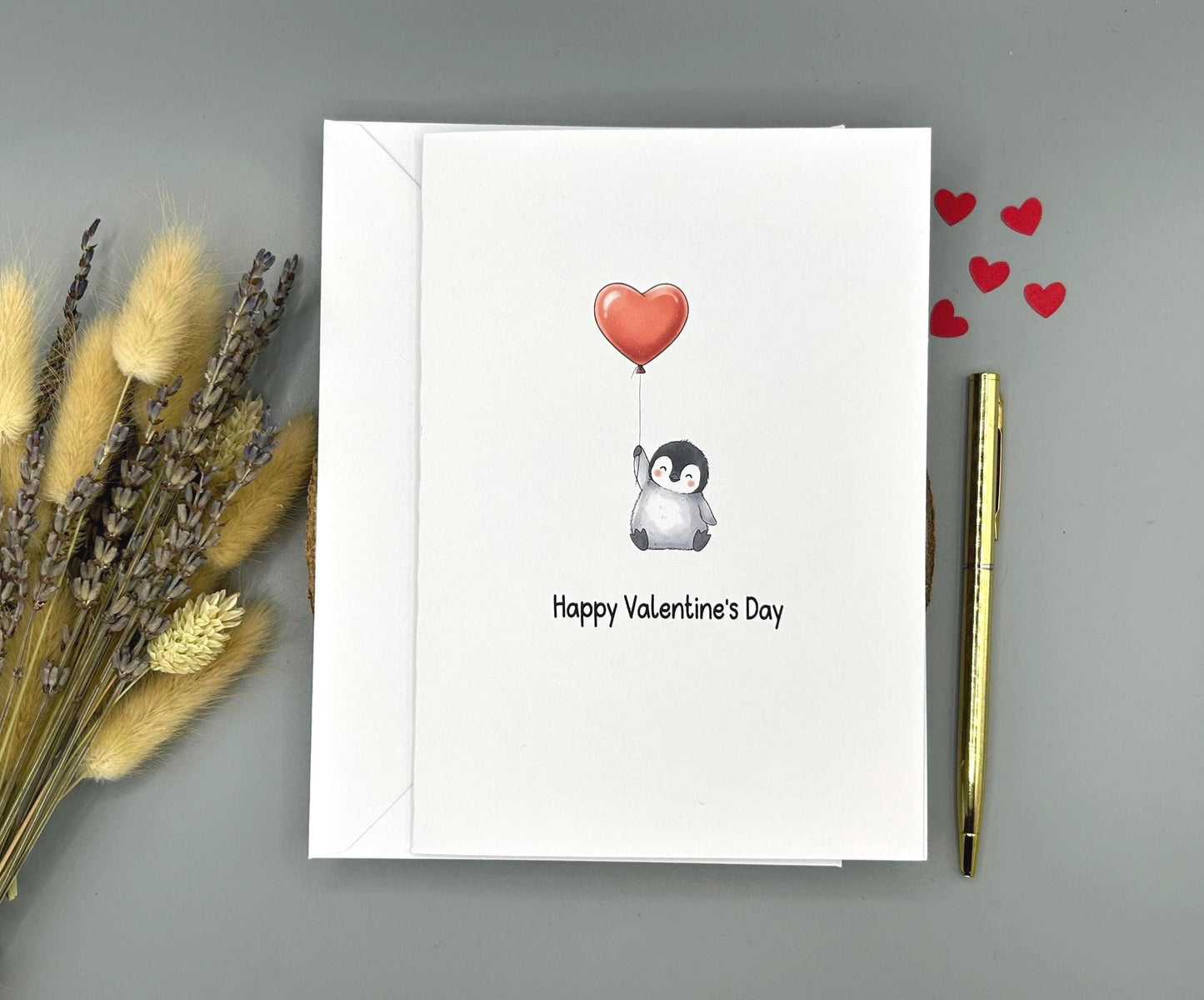 Penguin Valentines Day Card - Cute Penguin With Heart Balloon