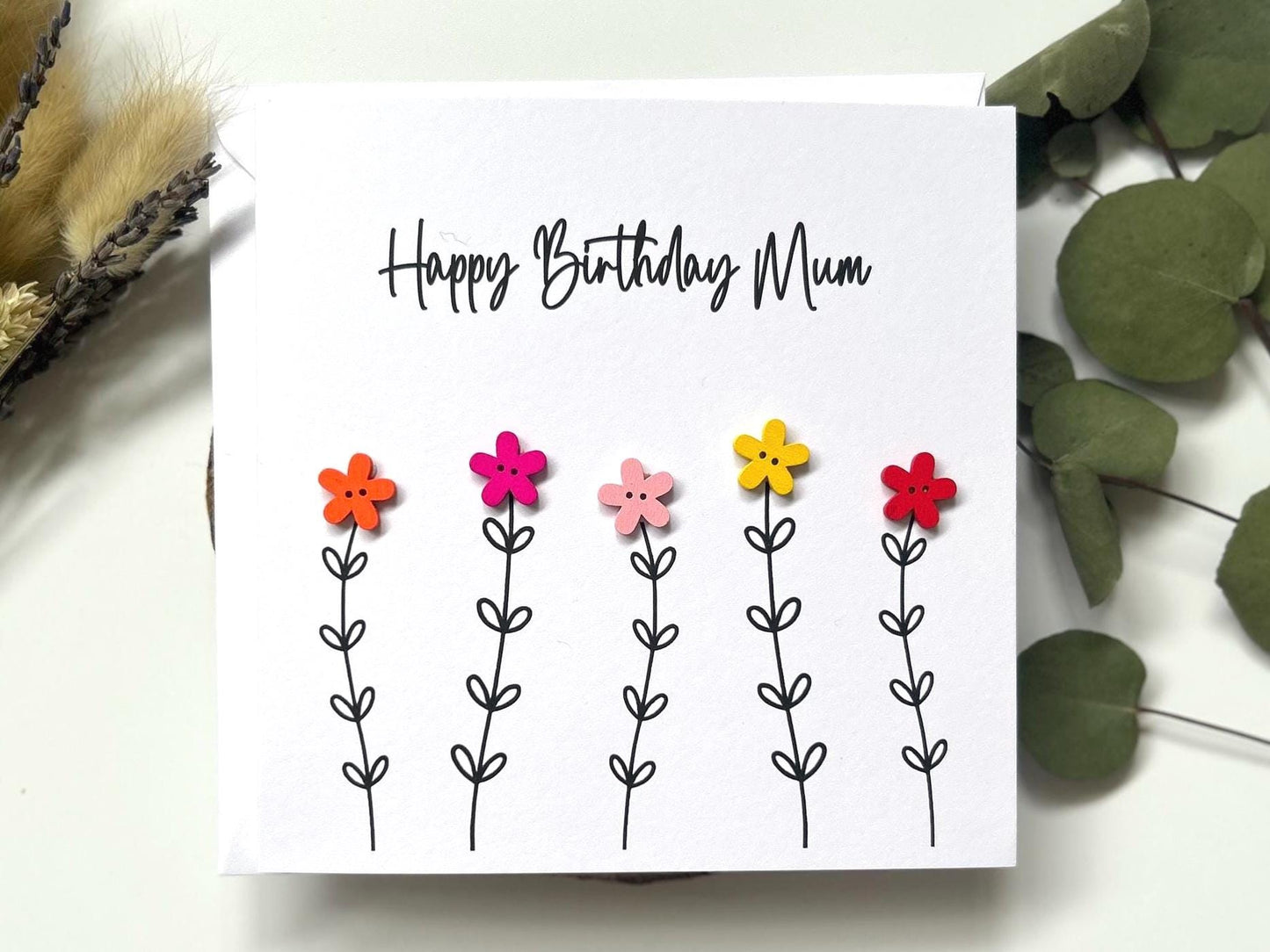 Handmade Mum Birthday Card, Mum Flower Card, Happy Birthday Mum, Button Birthday Card, Special Mum Card
