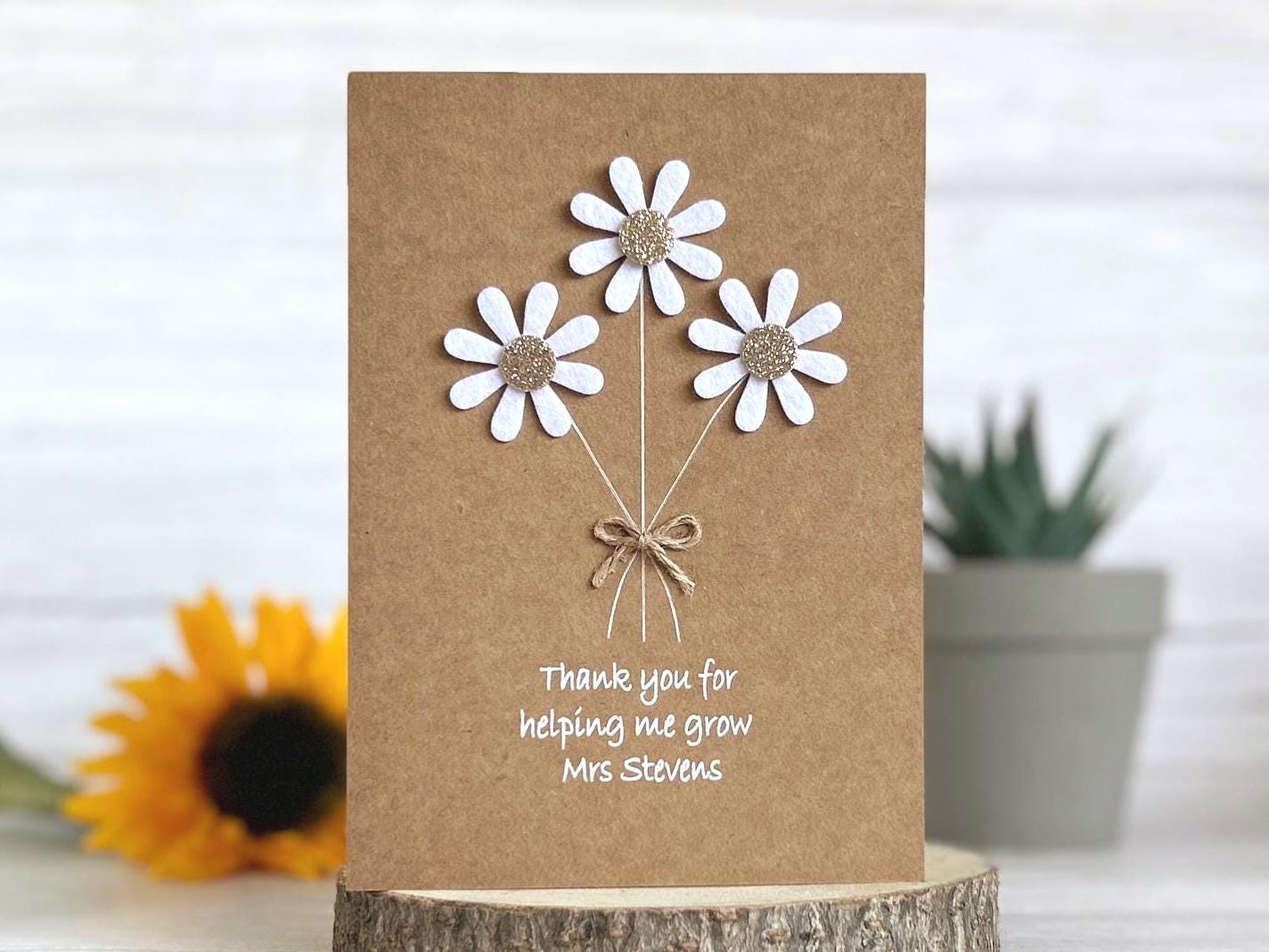 Sparkly Daisy Card, Thank You Teacher Card, Best Teacher Card, Thank You For Helping Me Grow, Handmade Teacher