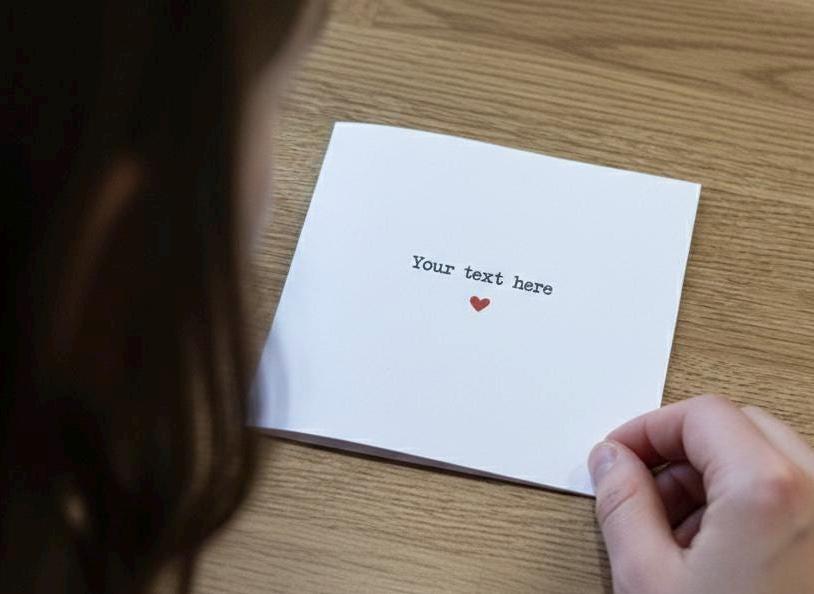 Personalised Your Text Here Card, Custom Message Greeting for Any Occasion, Minimalist Heart Card, Bespoke Thinking of You