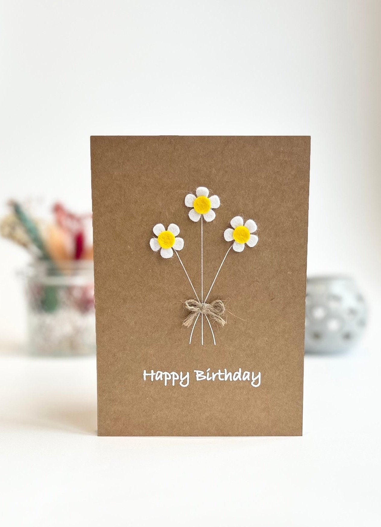 Personalised Mum Birthday Card, 3D Felt Daisy Flower Card, Handmade Birthday Card for Her, Special Mum Keepsake