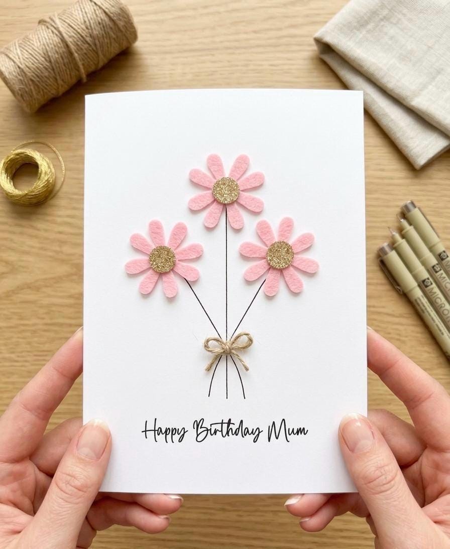 Personalised Daisy Birthday Card, Sparkly Daisy Card, Any Occasion, Handmade Flowers Card for Her, Floral Birthday Card