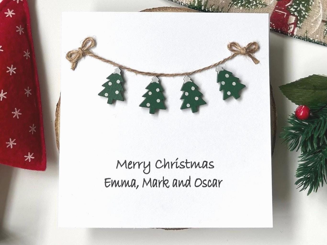 Personalised Handmade Family Christmas Card - With Festive Embellishments