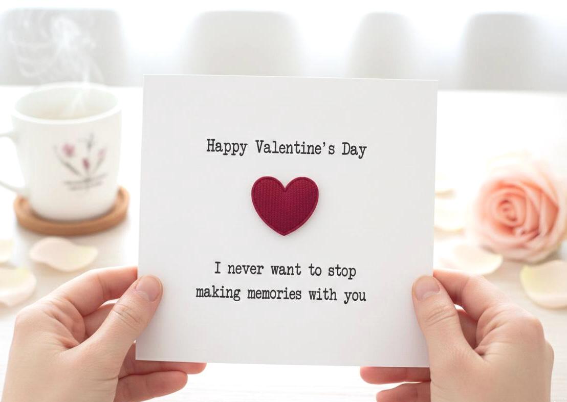 I Never Want To Stop Making Memories With You, Handmade Anniversary Card With 3D Red Fabric Heart
