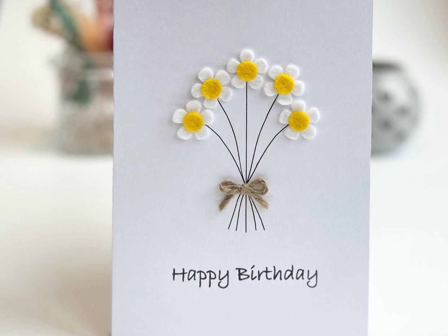 Personalised Daisy Birthday Card, Handmade Felt Flower Card