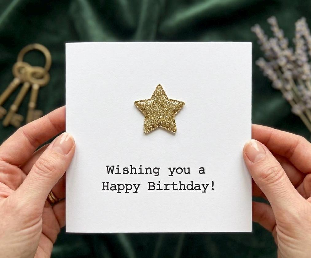 Handmade Gold Star Birthday, Glitter Effect Birthday Card, 3D Gold Star