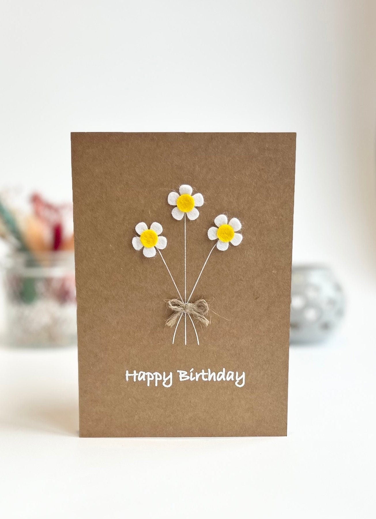 Personalised Mum Birthday Card, 3D Felt Daisy Flower Card, Handmade Birthday Card for Her, Special Mum Keepsake