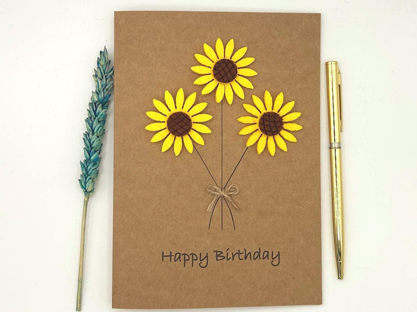 Handmade Sunflower Birthday Card for Her, Floral Card with Felt Sunflowers