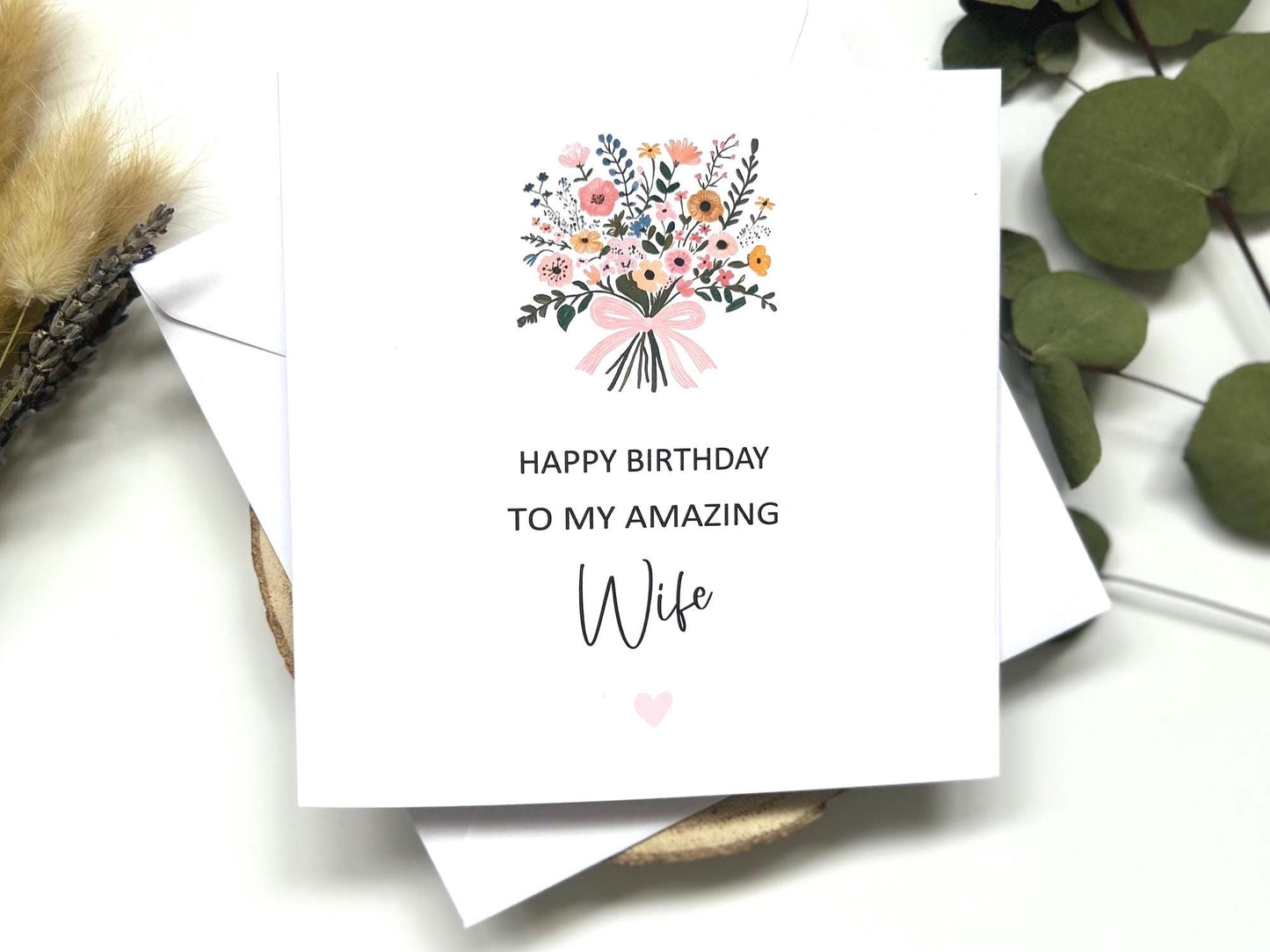 Personalised Mum Birthday Card, Happy Birthday Mum Card, Mum Floral Birthday Card With Ribbon Tied Bouquet