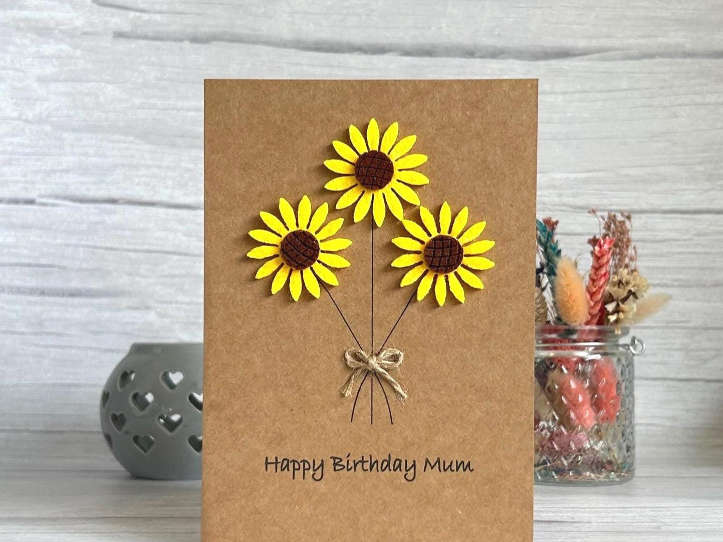 Handmade Sunflower Birthday Card for Her, Floral Card with Felt Sunflowers