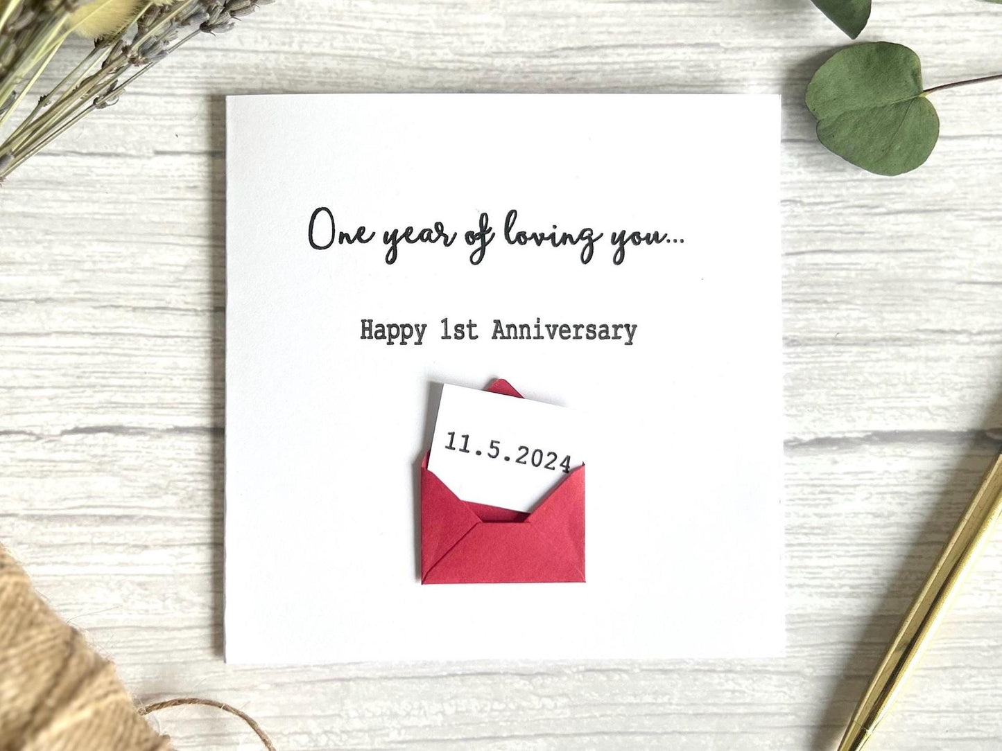 Personalised First Anniversary Card, Romantic Hidden Message Card,
