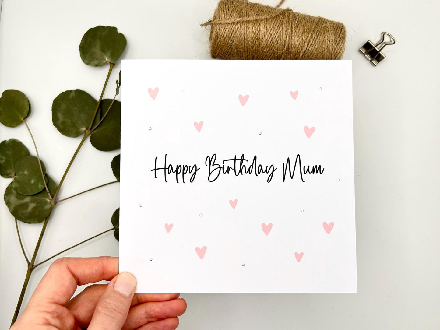 Handmade Mum Birthday Card, Hearts and Silver Embellishments