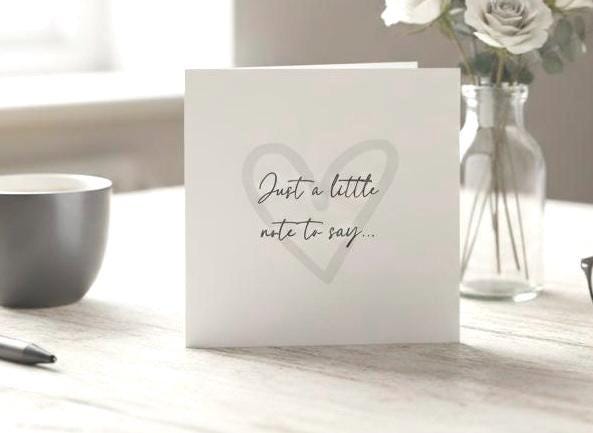 Just a Little Note To Say, Just Because, Minimalist Announcement Card With Coloured Heart