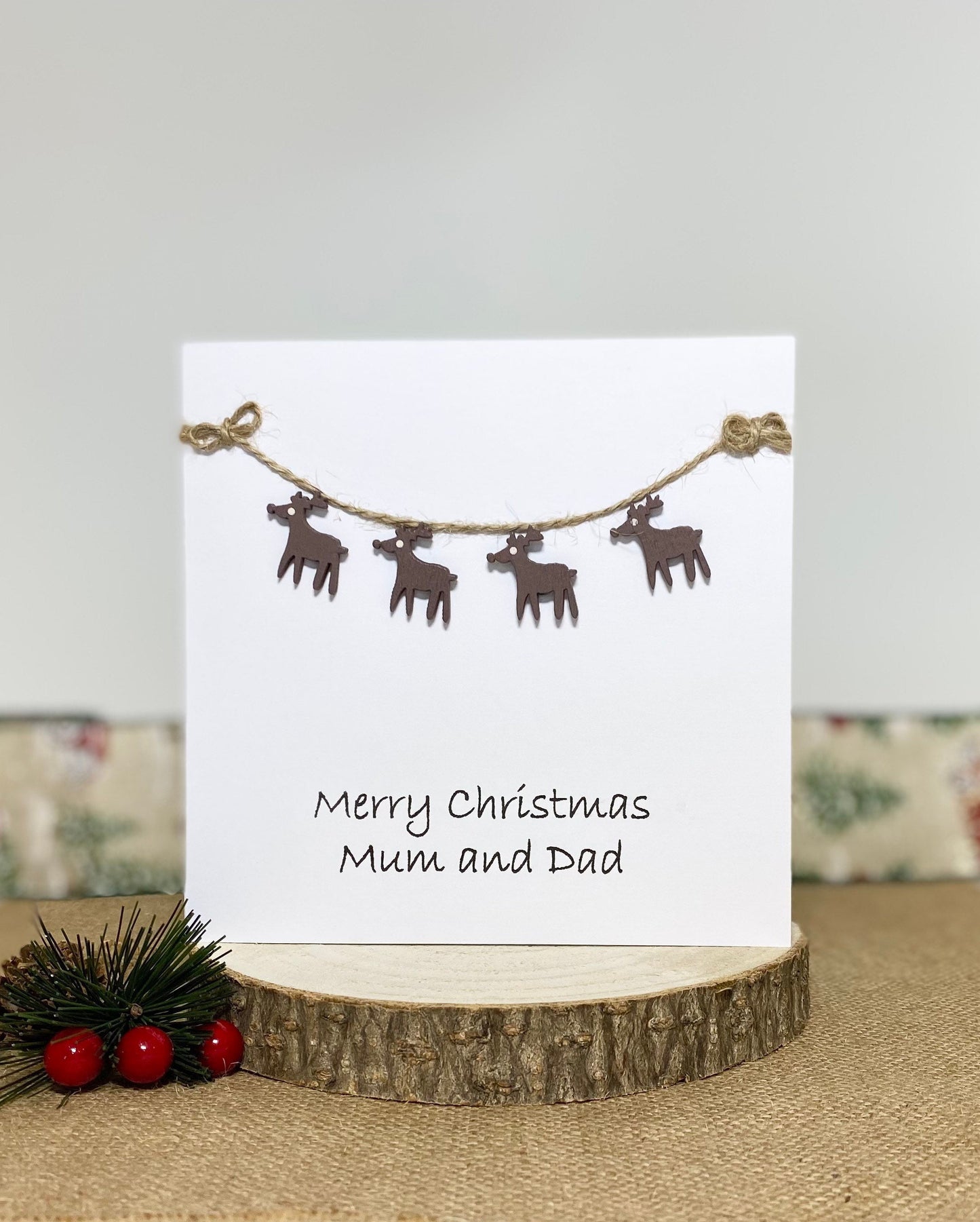 Personalised Handmade Family Christmas Card - With Festive Embellishments