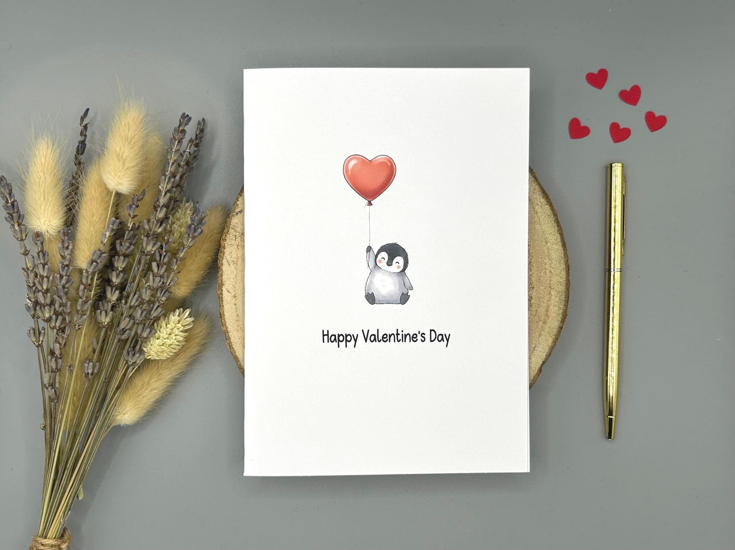 Penguin Valentines Day Card - Cute Penguin With Heart Balloon