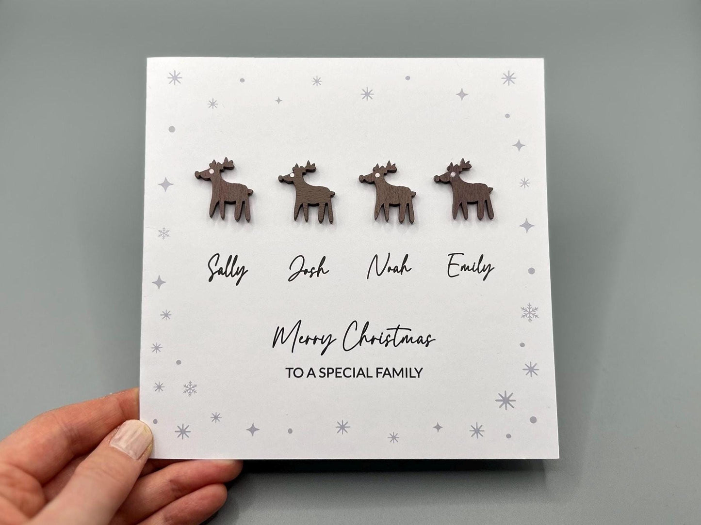 Merry Christmas To A Special Family - Handmade Festive Card with Personalised Names