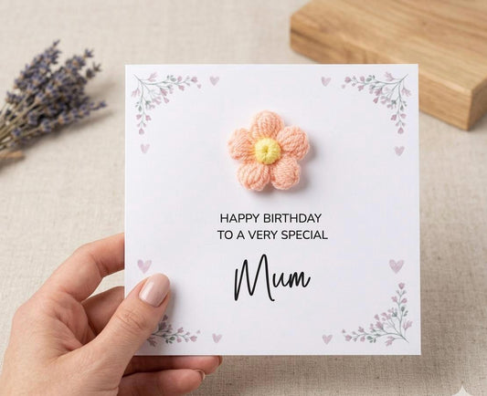 Personalized Handmade Birthday Card with 3D Coral Pink Flower and Floral Border