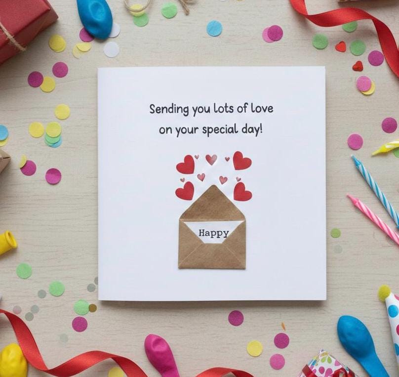 Handmade Birthday Card - Mini Envelope with Hearts, Personalised Birthday Keepsake for Her