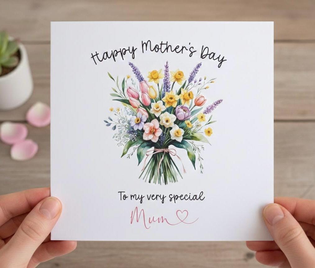 Handmade Mothers Day Card, Mum Flower Card, Mum Spring Daffodils Card, Special Mum Card