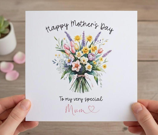 Handmade Mothers Day Card, Mum Flower Card, Mum Spring Daffodils Card, Special Mum Card