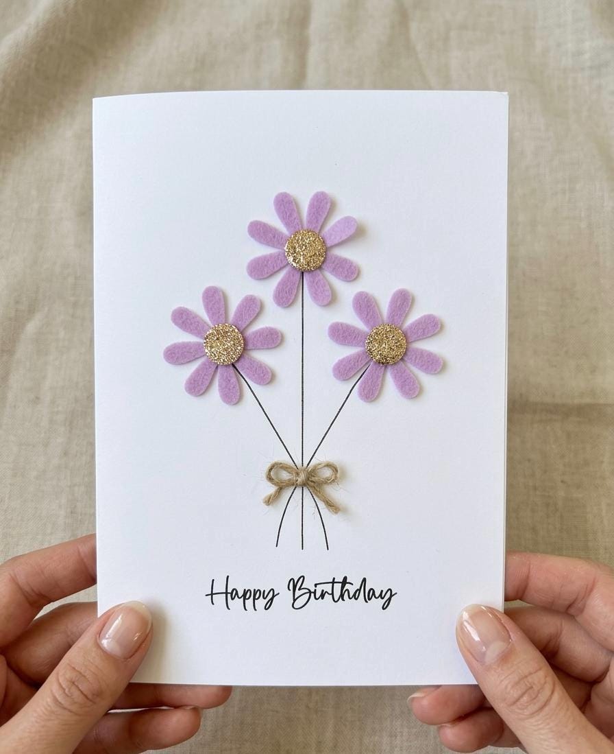 Personalised Daisy Birthday Card, Sparkly Daisy Card, Any Occasion, Handmade Flowers Card for Her, Floral Birthday Card