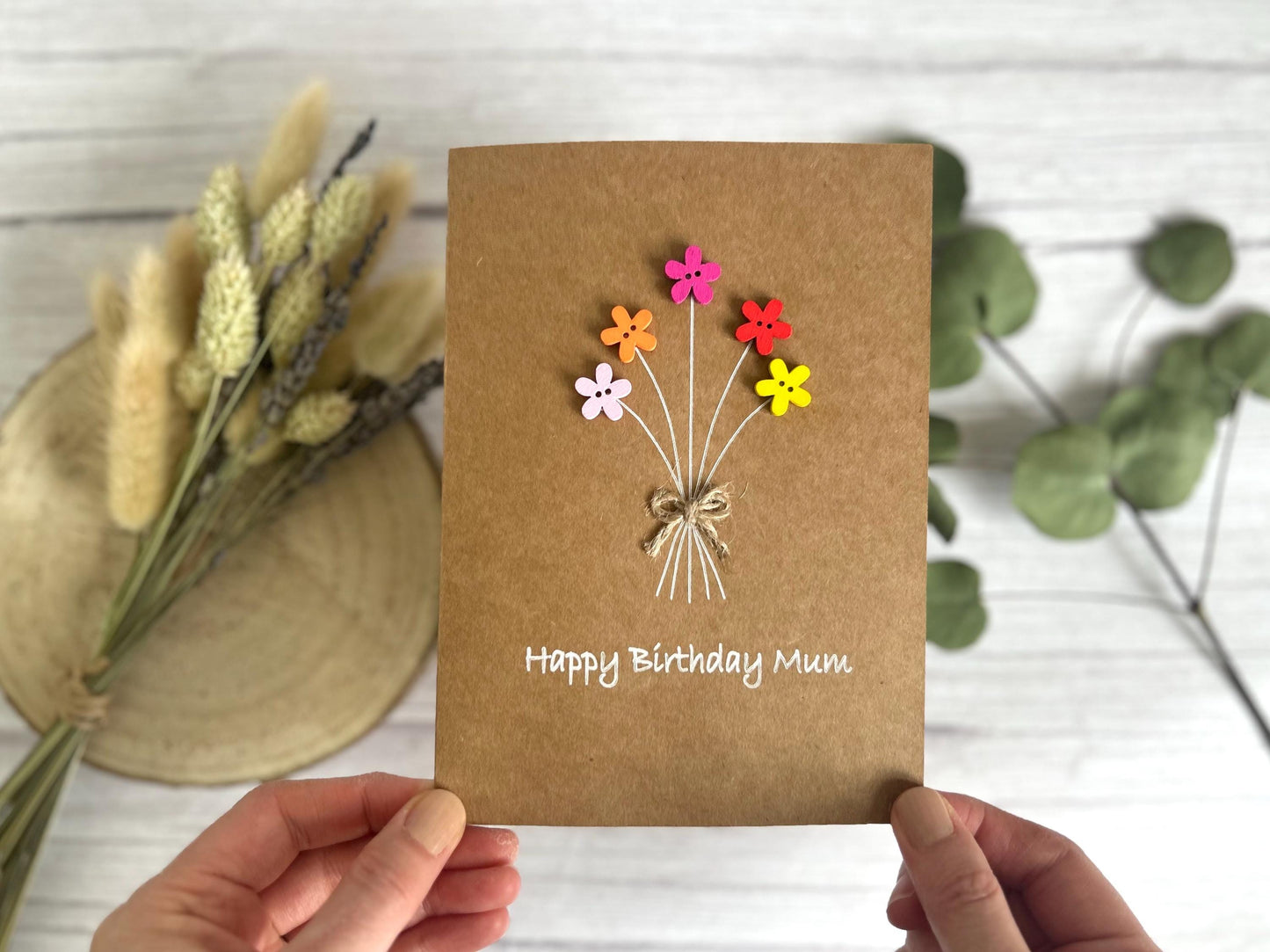 Mum Button Birthday Card, Handmade Mum Birthday Card, Happy Birthday Mum
