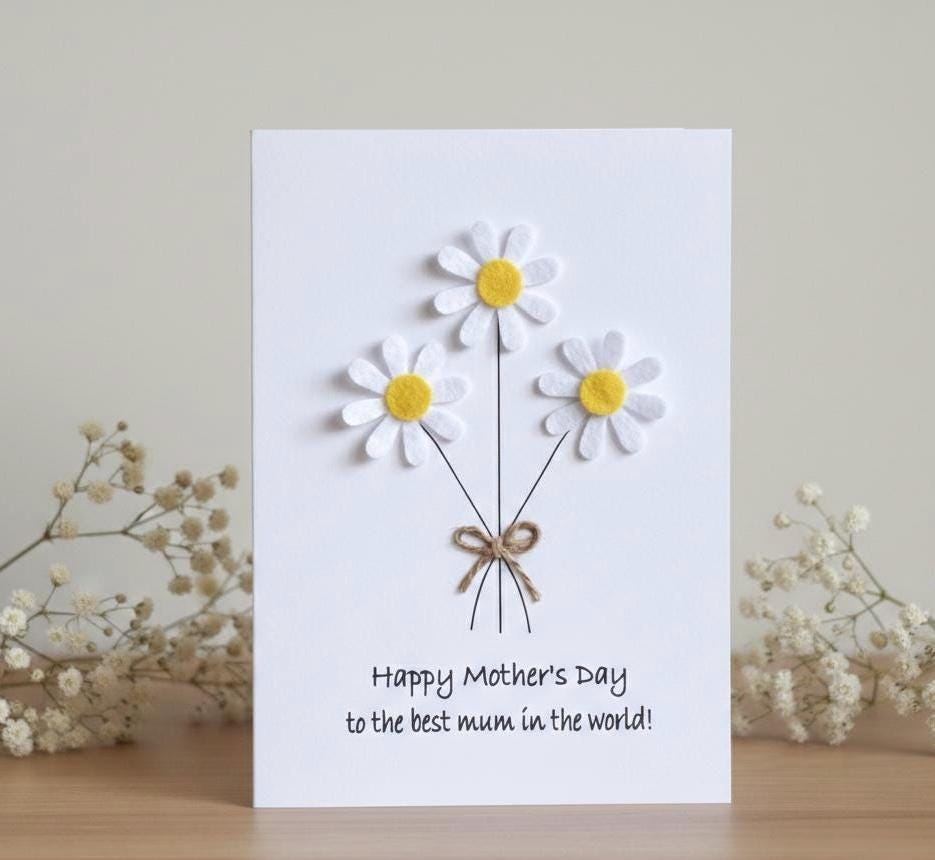 Handmade Daisy Mother's Day Card with Twine Bow
