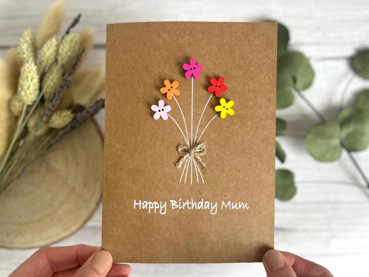 Mum Button Birthday Card, Handmade Mum Birthday Card, Happy Birthday Mum
