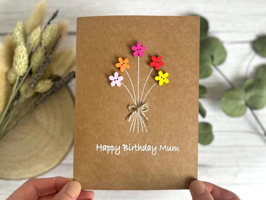 Mum Button Birthday Card, Handmade Mum Birthday Card, Happy Birthday Mum