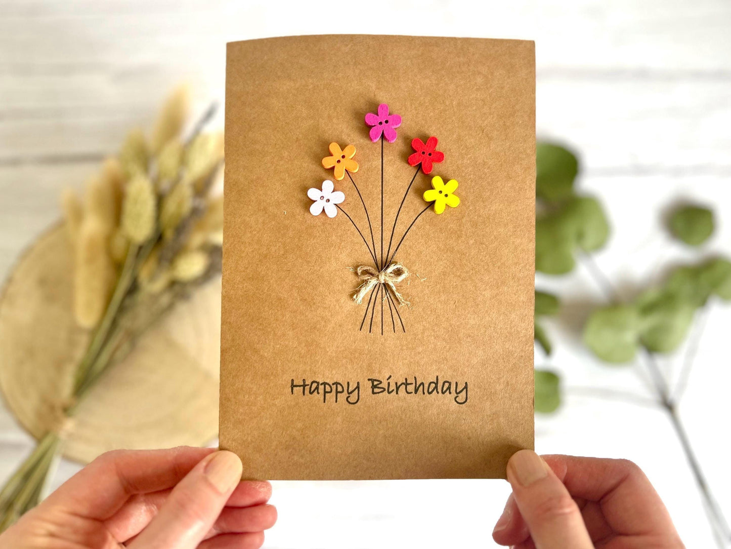 Personalised Happy Birthday Card, Friends Birthday Card, Button Birthday Card, Flowers Birthday Card, Mum Birthday Card