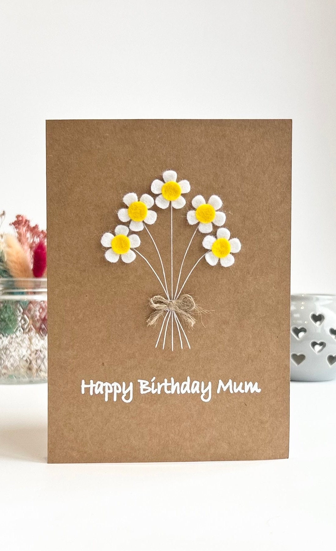 Happy Birthday Mum Card, Happy Birthday Mum, Felt Flower Bouquet, Floral Birthday Card for Mum, Handmade Flower Card