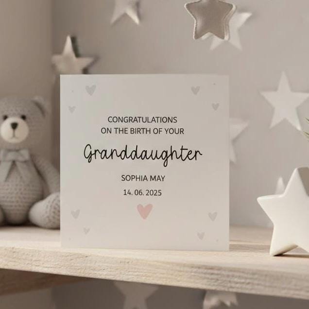 Congratulations On The Birth Of Your Granddaughter Card, Personalised New Granddaughter Card with Name and Date