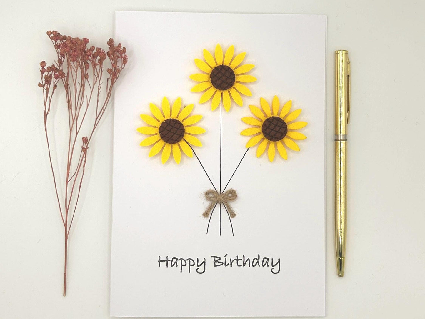 Handmade Felt Sunflower Birthday Card, Floral Embellished