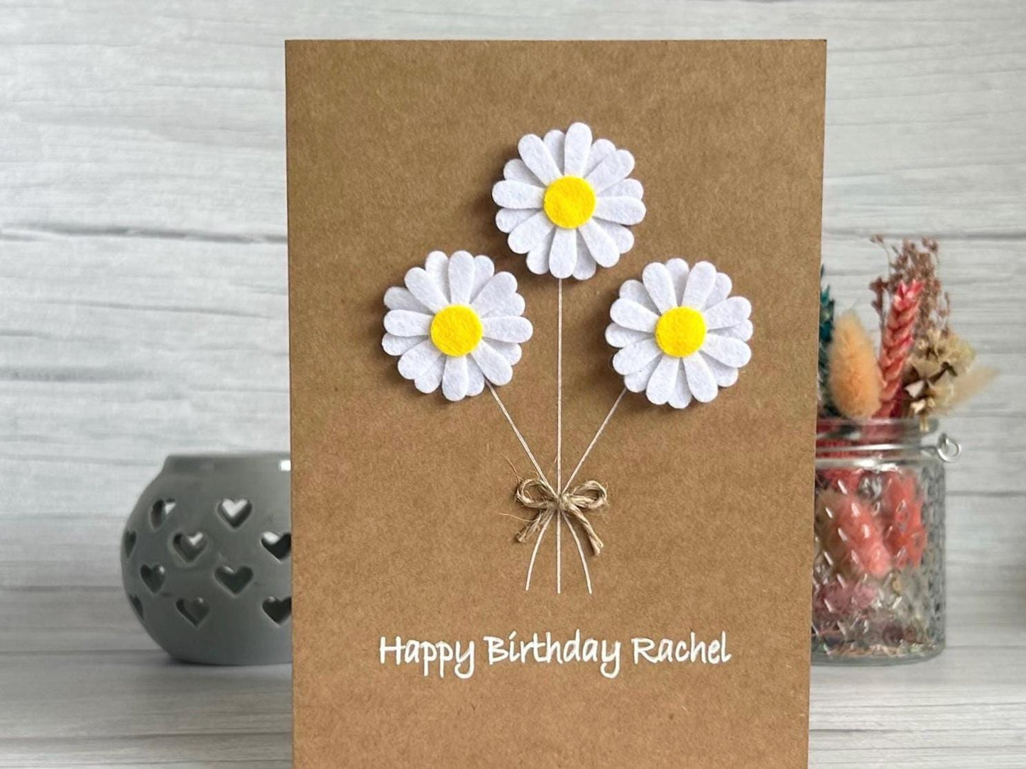 Handmade Felt Daisy Birthday Card, Personalised Flower Card