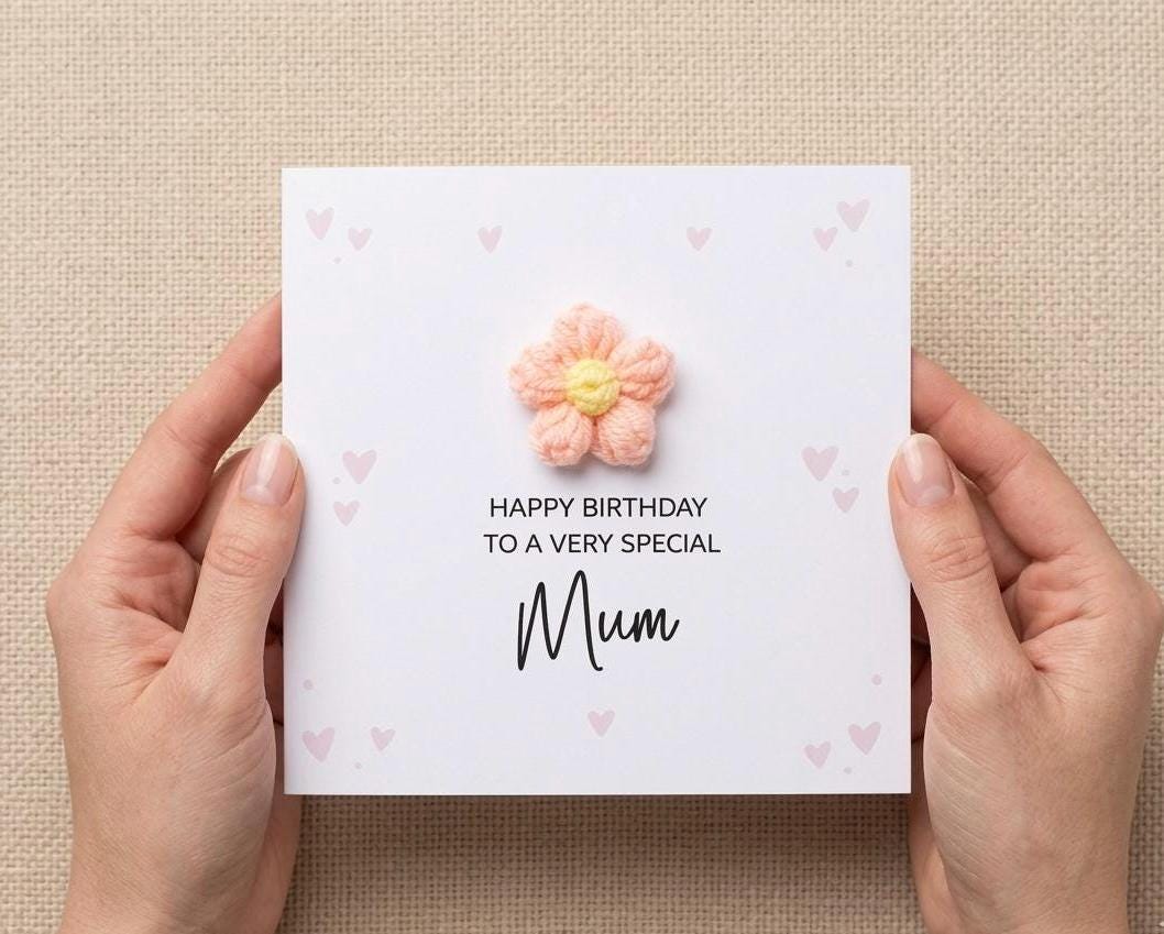 Custom Handmade Birthday Card with 3D Flowers & Pink Hearts