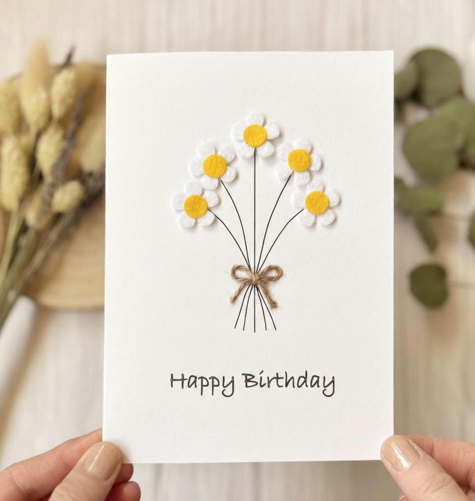 Personalised Daisy Birthday Card, Handmade Felt Flower Card