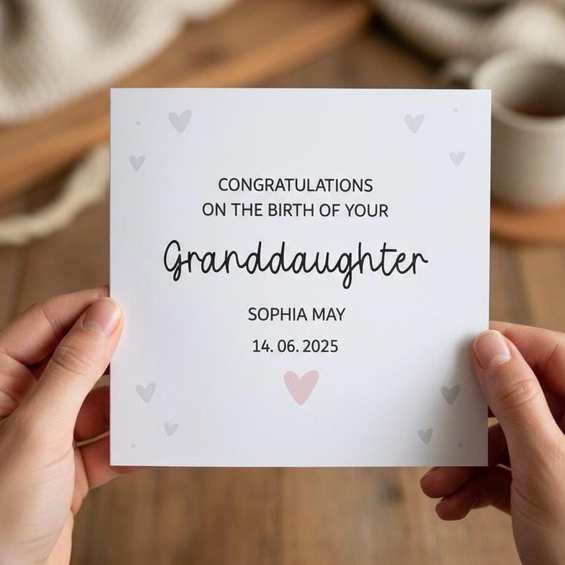 Congratulations On The Birth Of Your Granddaughter Card, Personalised New Granddaughter Card with Name and Date