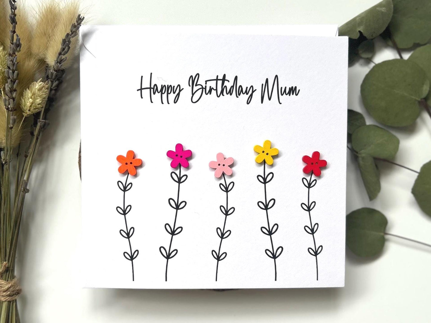 Handmade Mum Birthday Card, Mum Flower Card, Happy Birthday Mum, Button Birthday Card, Special Mum Card
