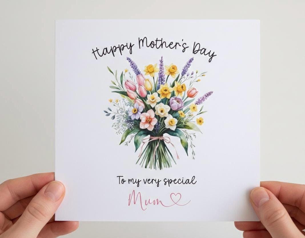 Floral Bouquet Mother's Day Card, Mother's Day Flowers Card, Floral Watercolour, Happy Mother's Day Card, Card for Mum