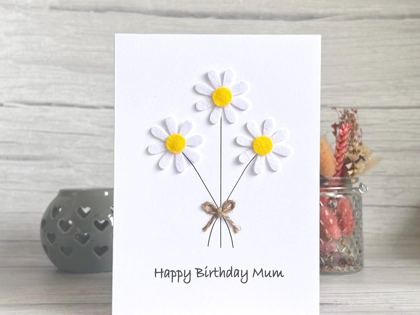 Personalised Felt Daisy Birthday Card for Her, Handmade 3D Floral Greeting Card, Unique Gift for Mum, Sister or Friend