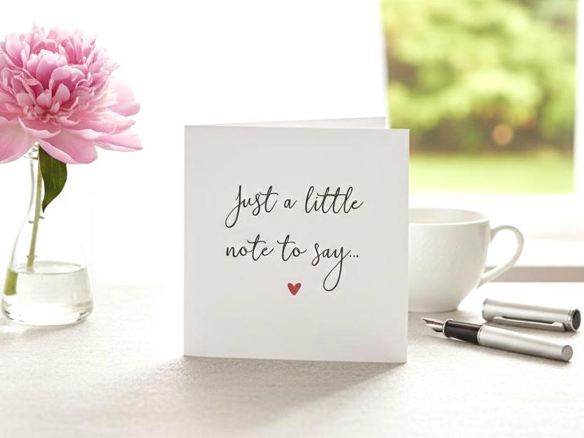 Just a Little Note To Say, Minimalist Announcement Card With Red Heart