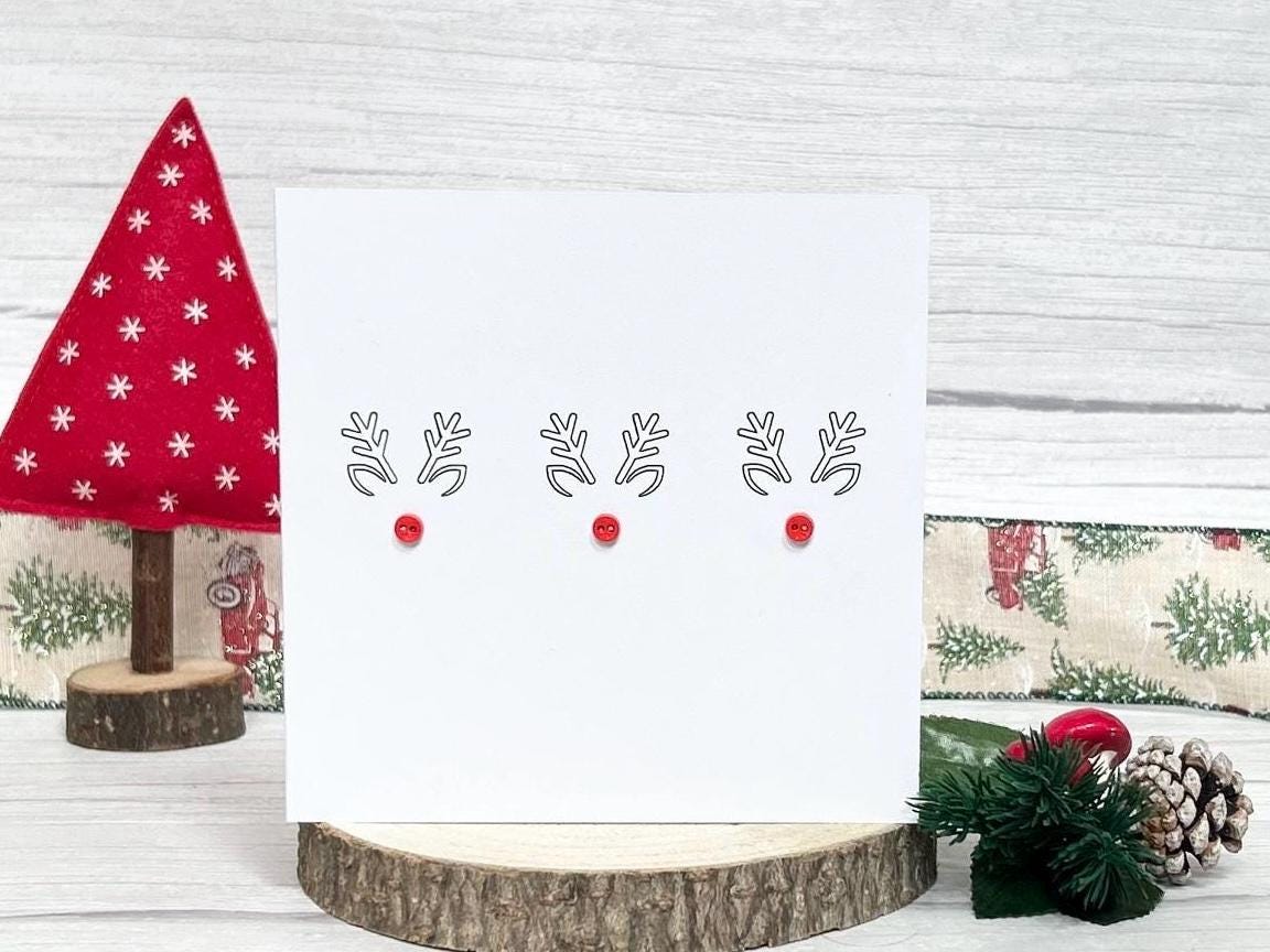 Handmade Reindeer Christmas Card with red button noses