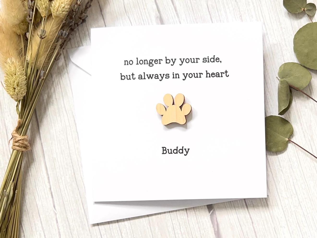 Personalised Pet Sympathy Card with Wooden Paw Print