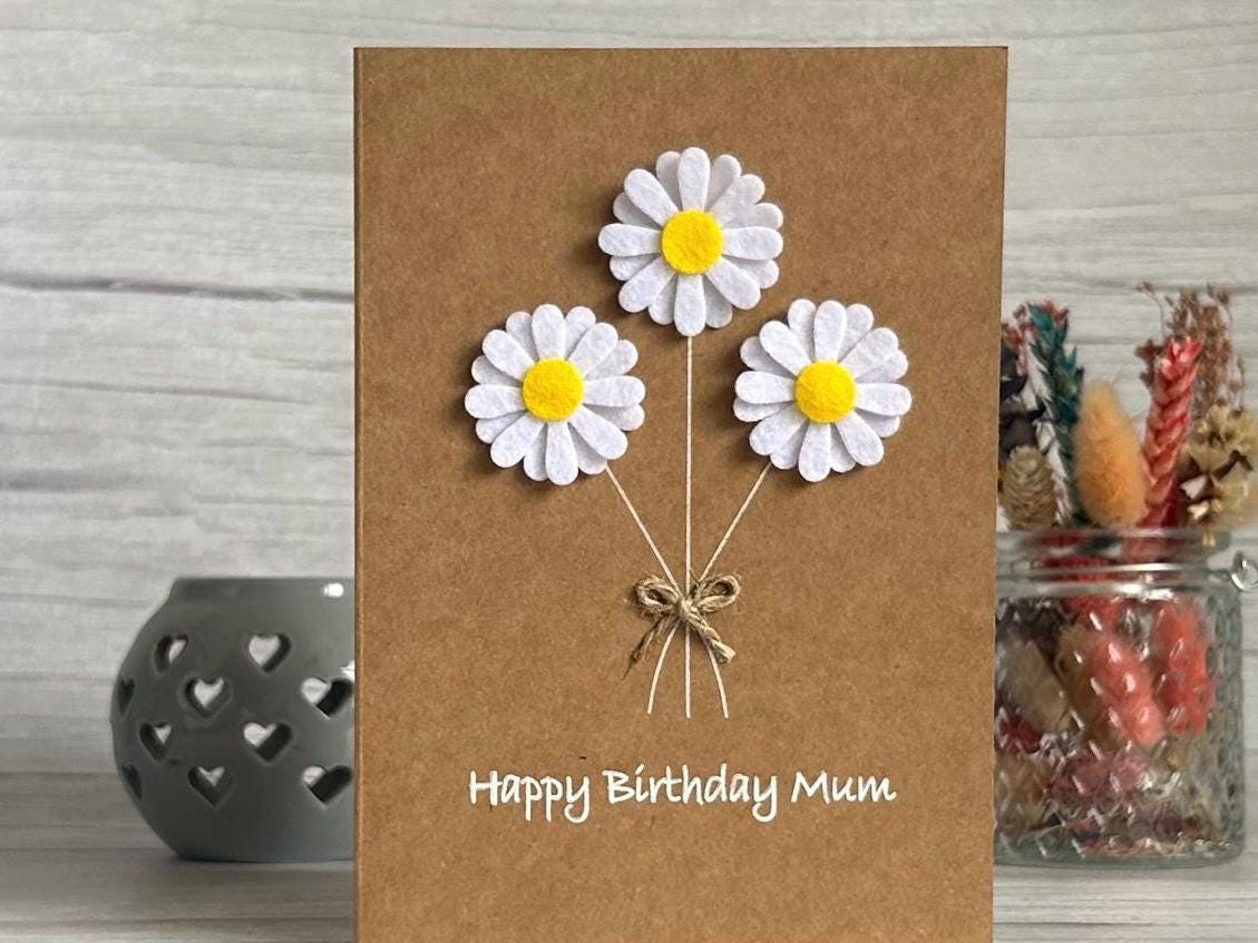 Handmade Felt Daisy Birthday Card, Personalised Flower Card