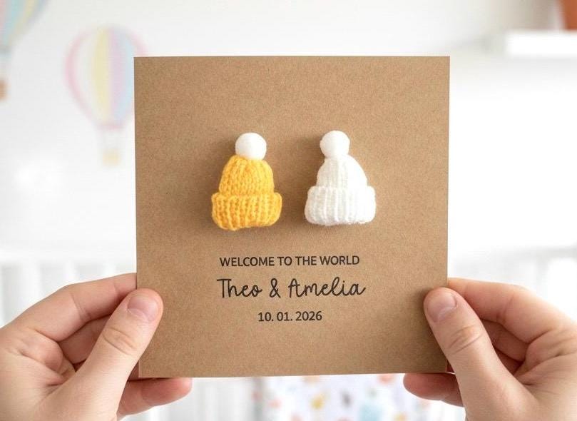 Congratulations on New Baby Card, New Daughter Card, Personalised Baby Boy Card, New Parents Card, It’s Twins