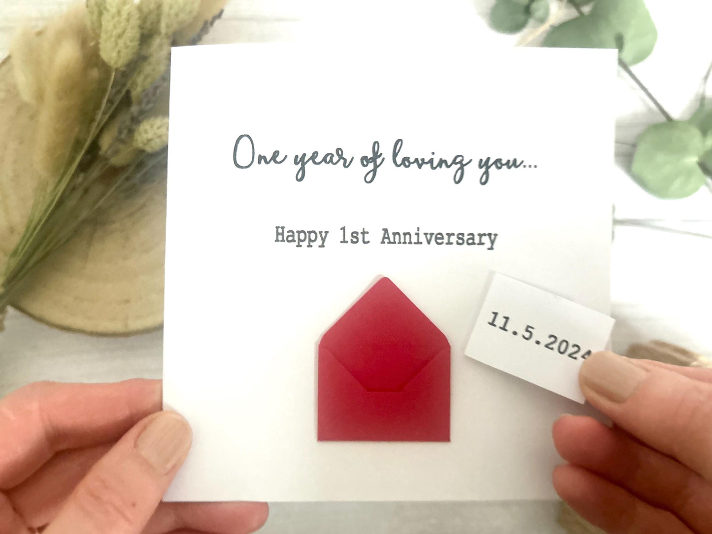 Personalised First Anniversary Card, Romantic Hidden Message Card,