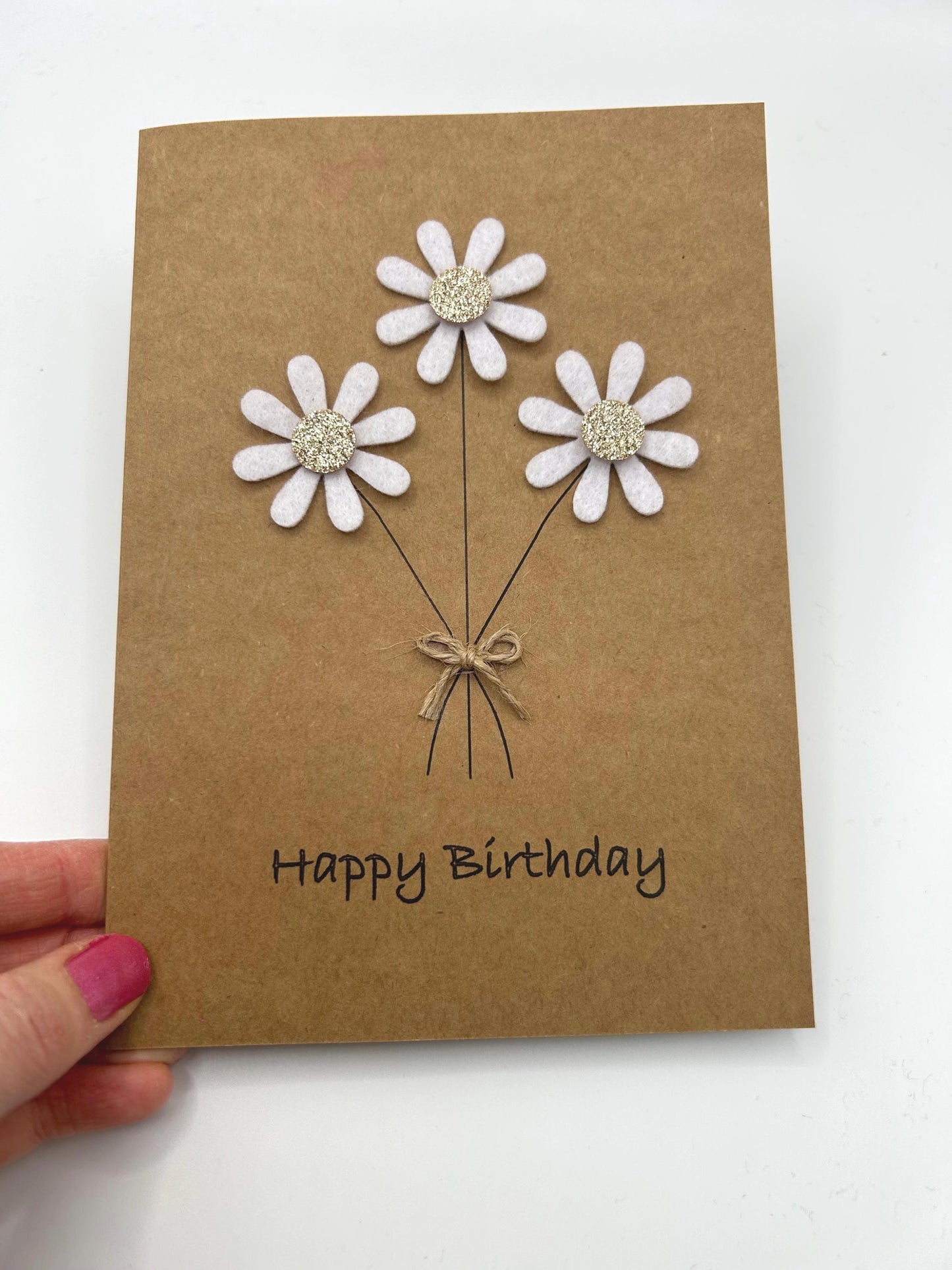 Personalised Daisy Birthday Card, Sparkly Daisy Card, Any Occasion, Handmade Card for Her, Flowers, Floral Birthday Card