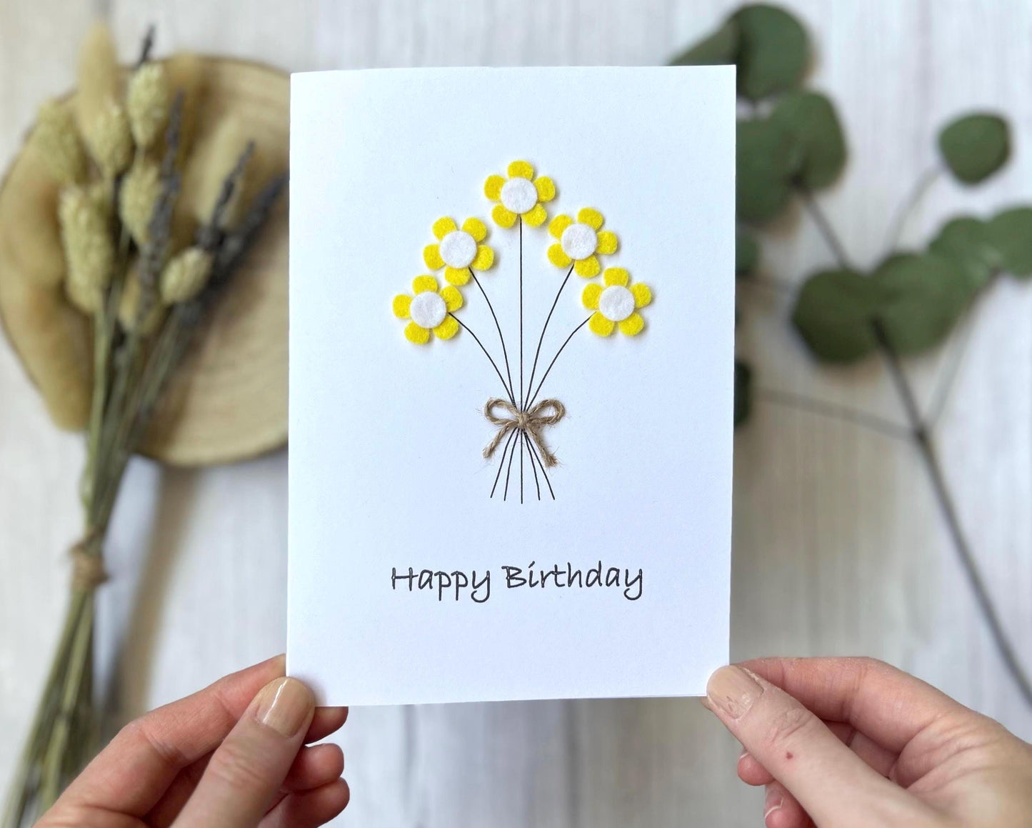 Personalised Daisy Birthday Card, Handmade Felt Flower Card